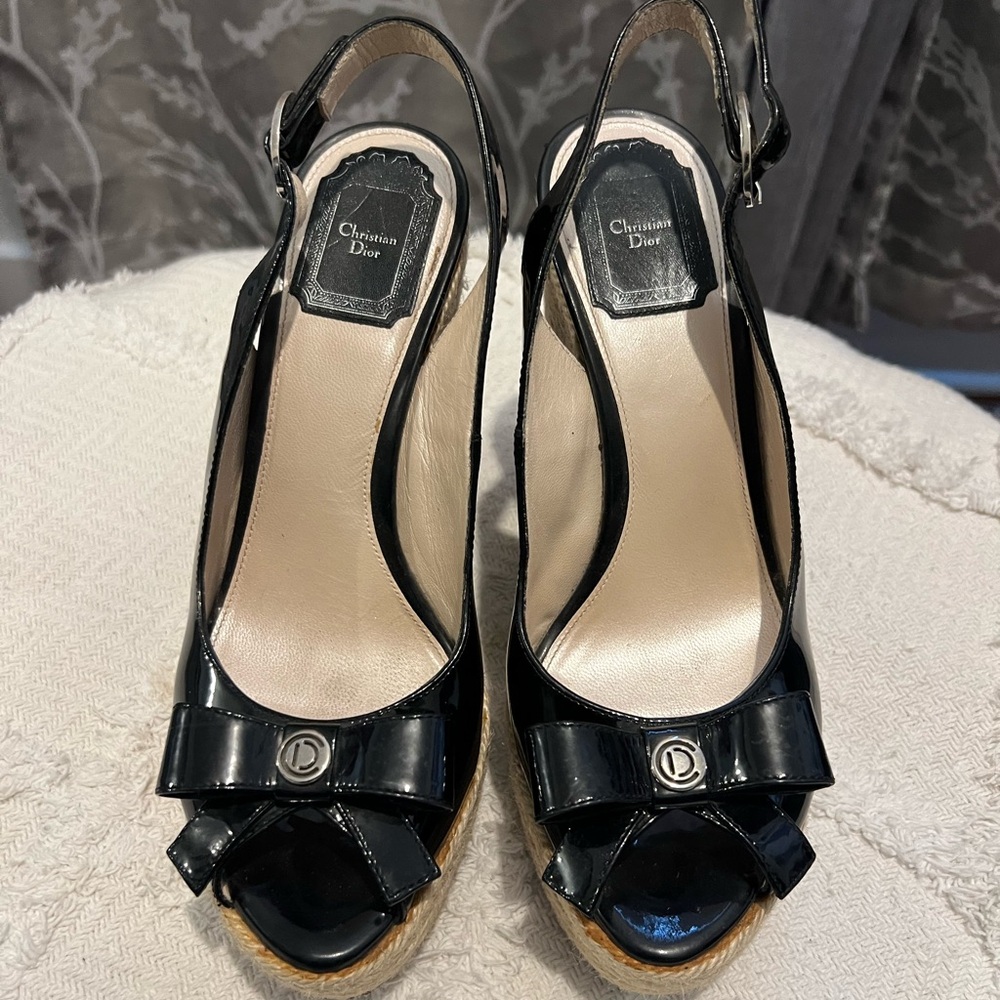 Christian Dior black Paton’s leather espadrilles